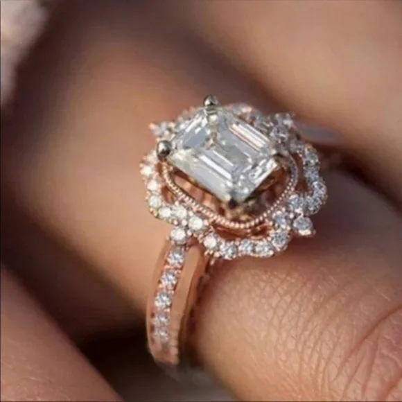 925 ROSEGOLD BRIDAL WEDDING RING - Picture 4 of 5